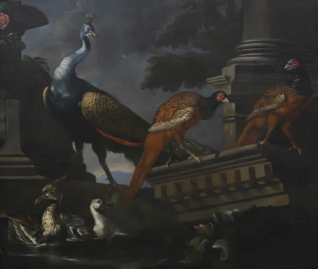 JACOB VAN KERCKHOVEN, “GIACOMO DA CASTELLO”. Birds in a garden.