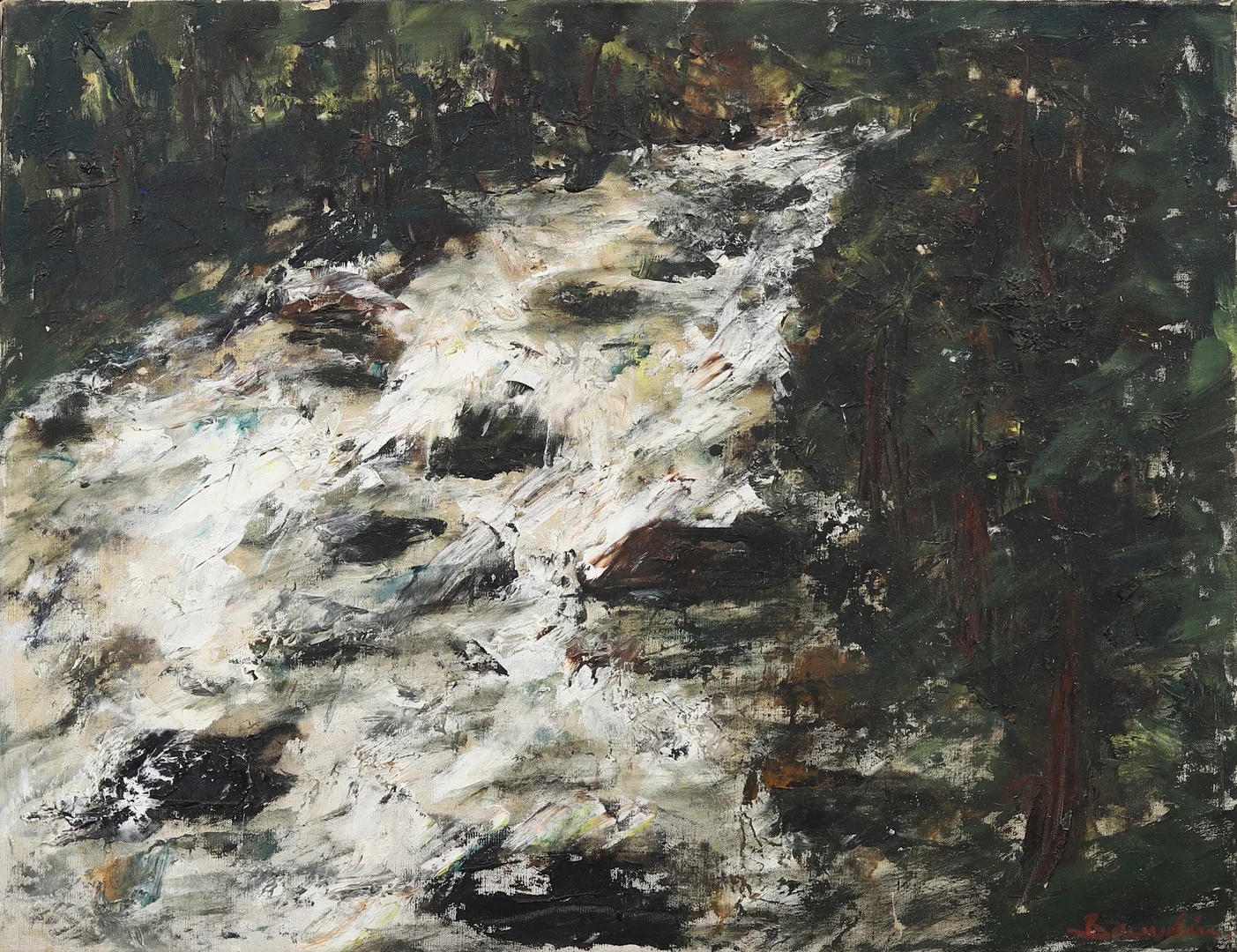 HANNA BRUNDIN (1914-2000). "Bäck i skog", olja på duk, signerad. — Paintings — Garpenhus Auktioner