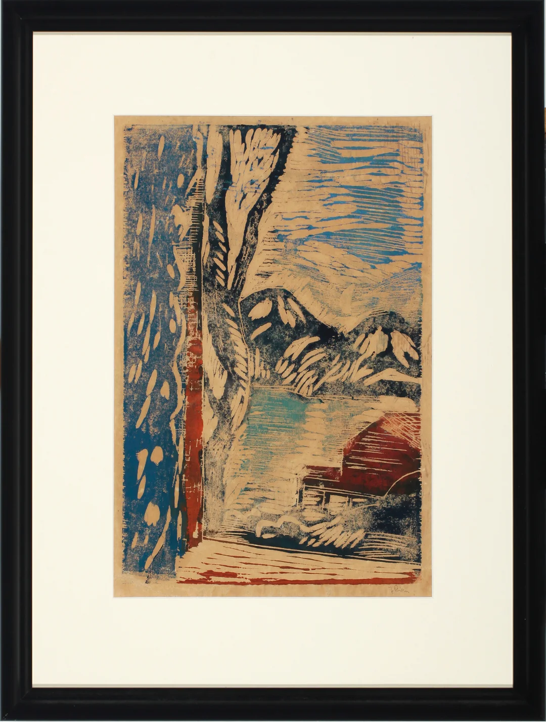 Rian, Johs. — Landskap med hus — Kunst/Grafikk — Blomqvist