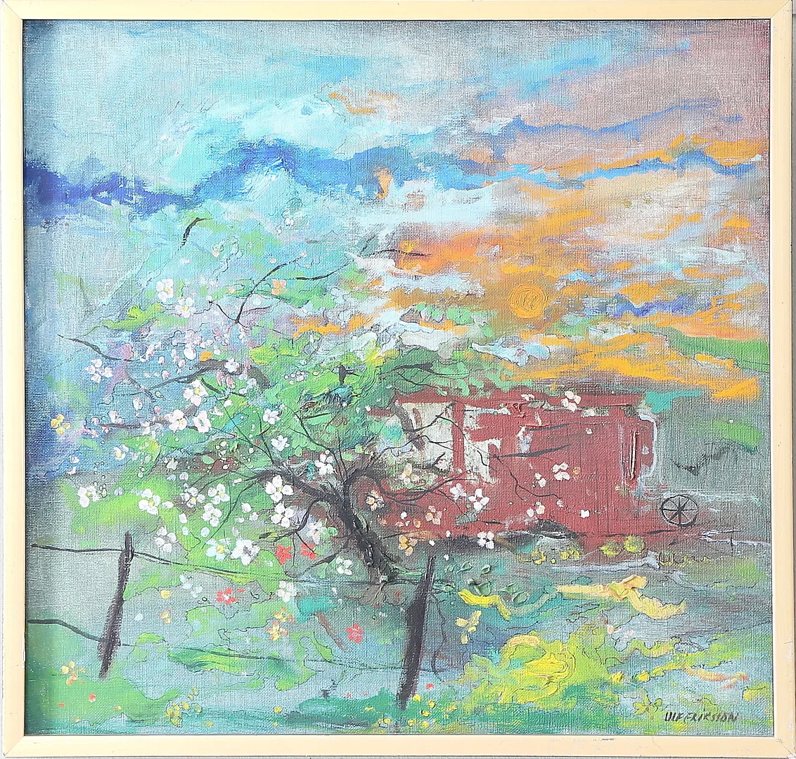 ULF ERIKSSON. "Applarna bär blom", olja på duk, signerad. — Paintings — Kalmar Auktionsverk