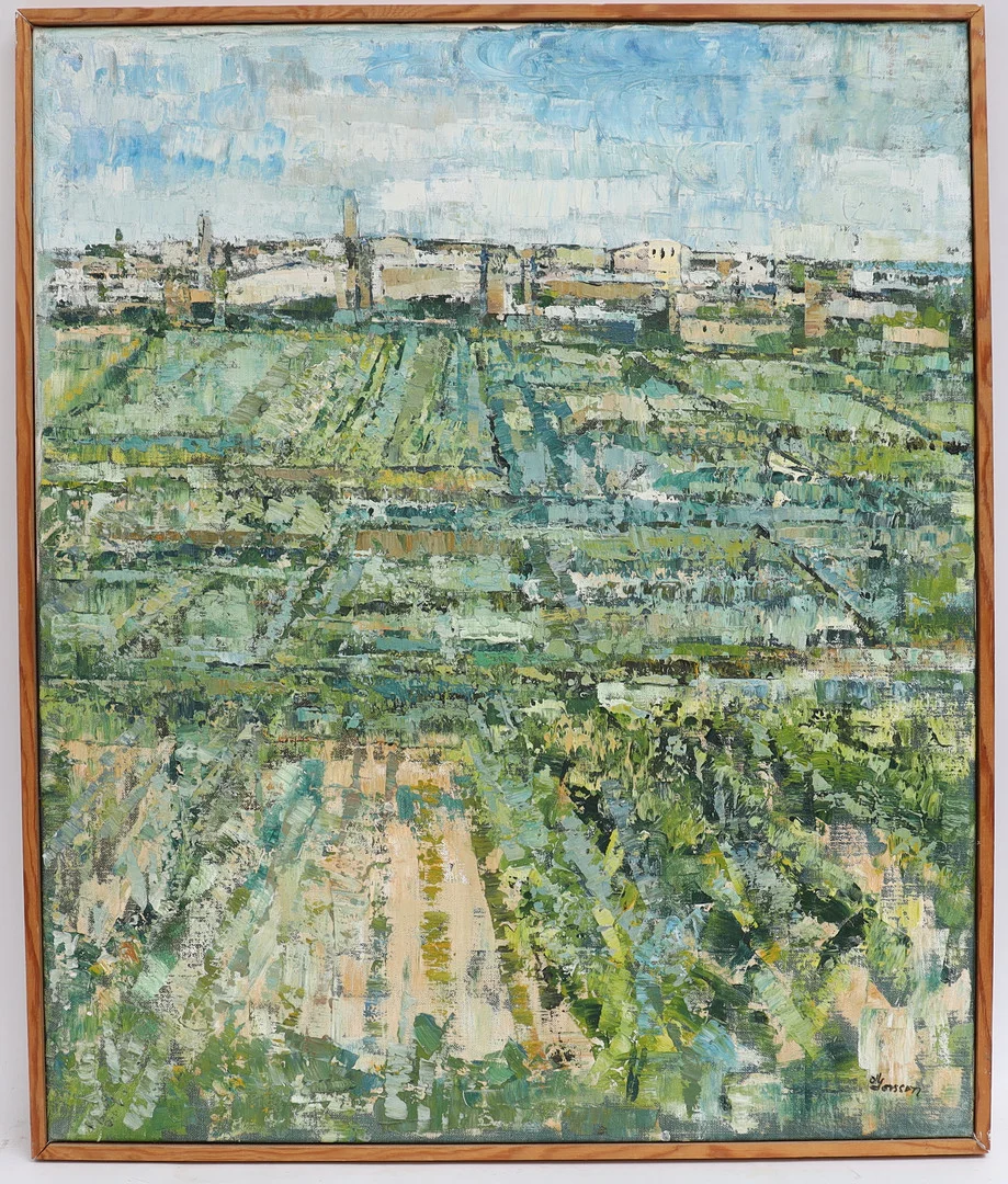 OLLE LARSSON. "By i vinfälten" oljemålning på duk, signerad. — Paintings — Falun Auktionsbyrå