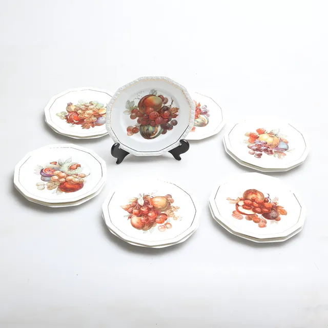 ASSIETTER, 12 st, porslin, Rosenthal, fruktmotiv, 1900-tal.