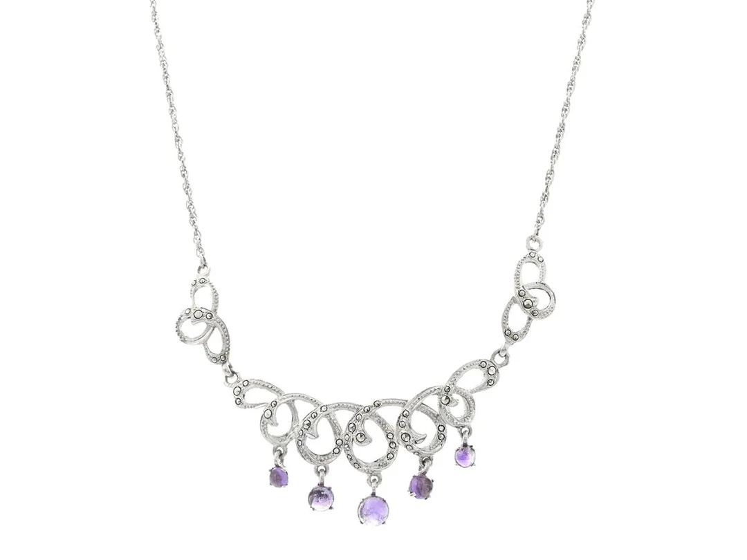 COLLIER, silver, cabochonslipade ametister, markasiter, längd ca 43 cm, vikt 12,5 g, — Smycken/Collier — Kaplans