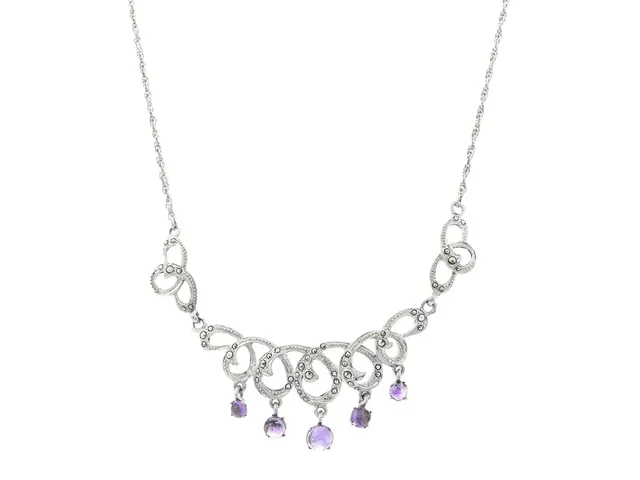 COLLIER, silver, cabochonslipade ametister, markasiter, längd ca 43 cm, vikt 12,5 g,