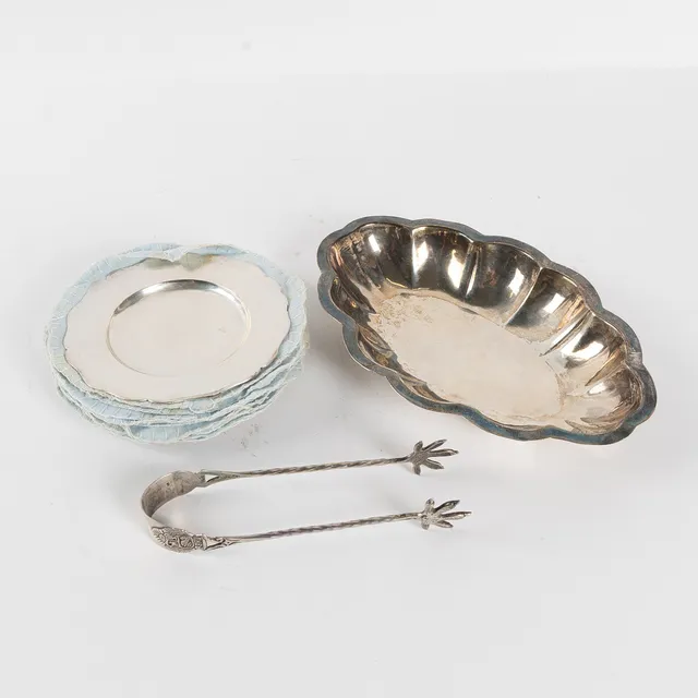 SKÅL, FAT, KAKTÅNG, 14 delar, Peru, 1900-tal, sterlingsilver.