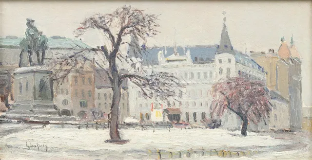 GIDEON ISAKSSON. Stortorget i Malmö, olja på duk, signerad G. Isaksson.