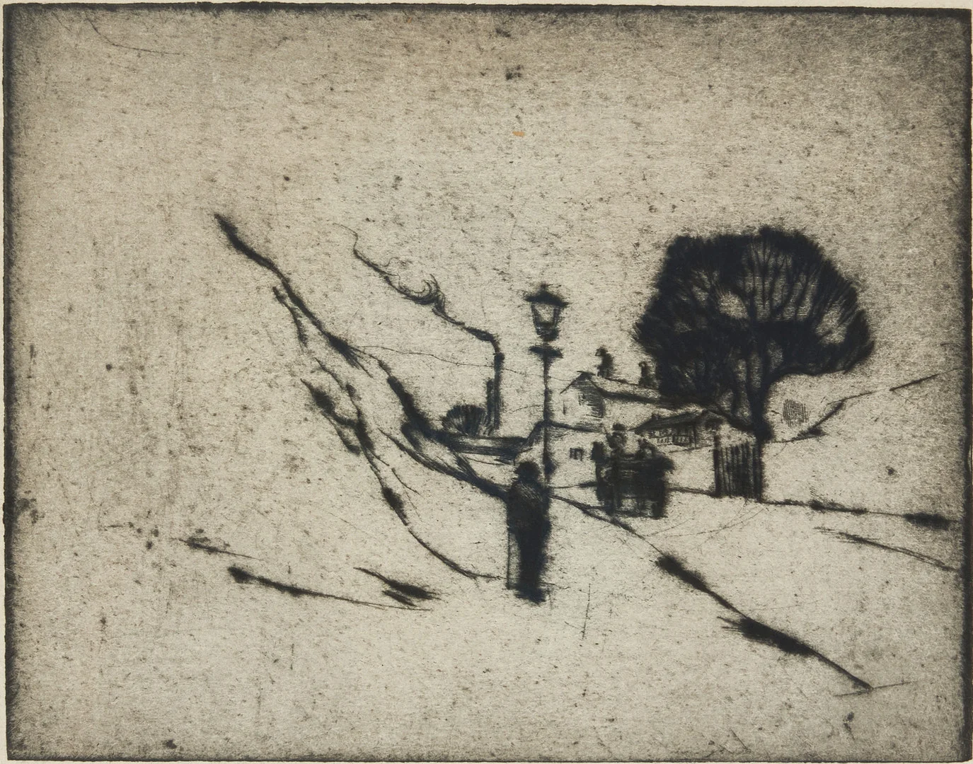 ERIC DETTHOW (1888-1952). Gatumotiv, signerad och daterad Detthow 18, torrnål. — Engravings & Prints — Crafoord Auktioner Stockholm