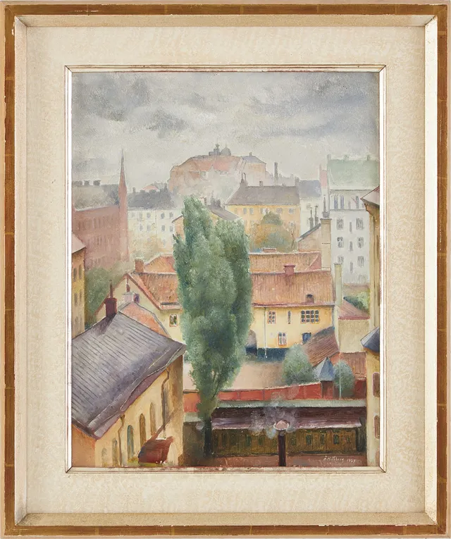 ÅKE NOTHBERG ( 1891-1973). Stockholm, olja på pannå, signerad Å Nothberg, 1927.
