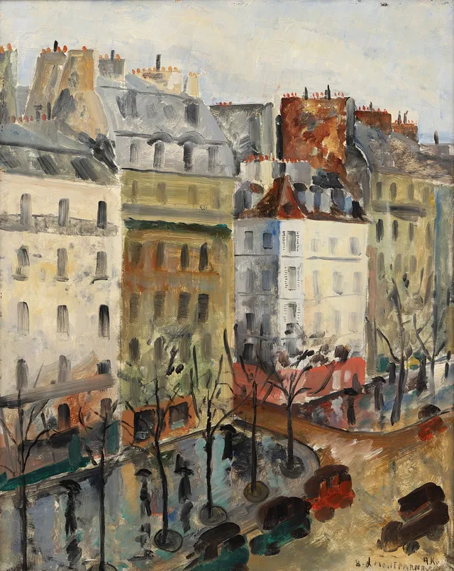 ALBERT KRÜGER. Olja på pannå, signerad A.K. och daterad Paris 1924.