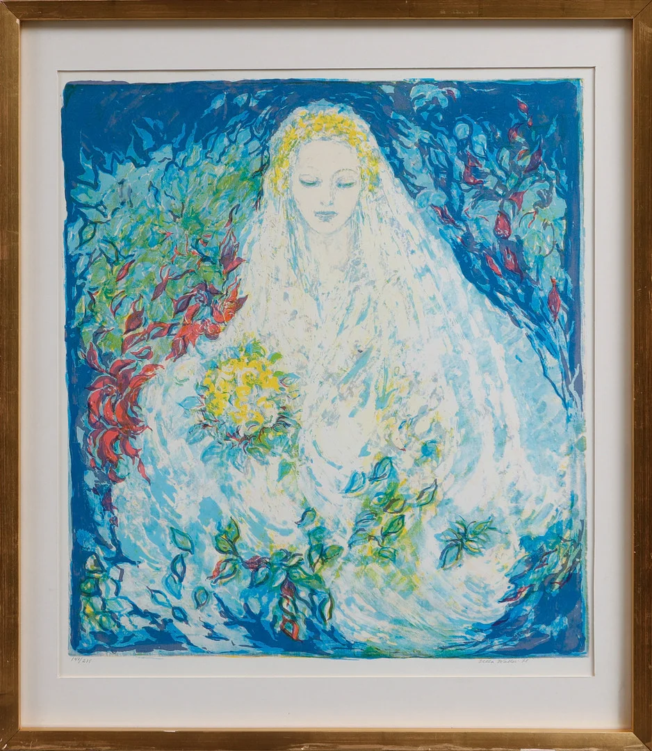 ULLA WALLER. Kvinna med blommor, färglitografi, signerad och numrerad 147/275. — Engravings & Prints — Göteborgs Auktionsverk