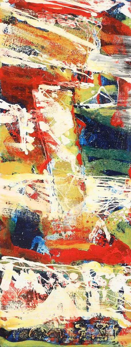 “The Heaven World”. Signed, dated and titled on the reverse. Oil on canvas. 135×53 cm.