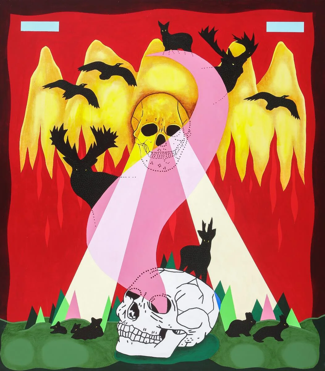 Frodo Mikkelsen: “Hunters bad dream”, 2009. Signed, titled and dated on the reverse. Oil on canvas. 80×70 cm. — Modern Paintings/Contemporary — Bruun Rasmussen