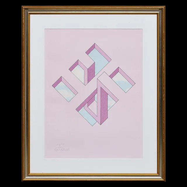 OSCAR REUTERSVÄRD. "OMÖJLIG FIGUR" LITOGRAFI 104/150, SIGNERAD, INGLASAD.