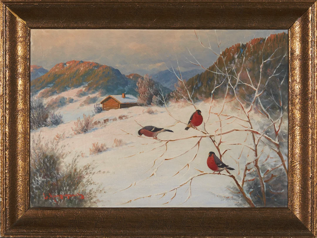 Aschenbach, Ernst — Dompaper på en gren — Kunst/Maleri — Blomqvist