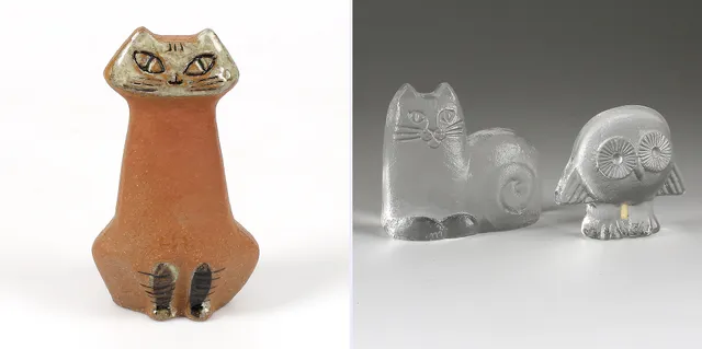 LISA LARSON. Figuriner, glas och keramik, bl.a. katter, Gustavsberg och Royal Krona.