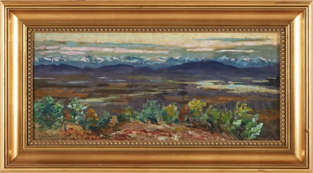 ELIS ÅSLUND (1872-1956). Motiv i fjällandskap vid Dundret, Gällivare, olja på pannå, signerad, daterad midnatt 25/8 1895.