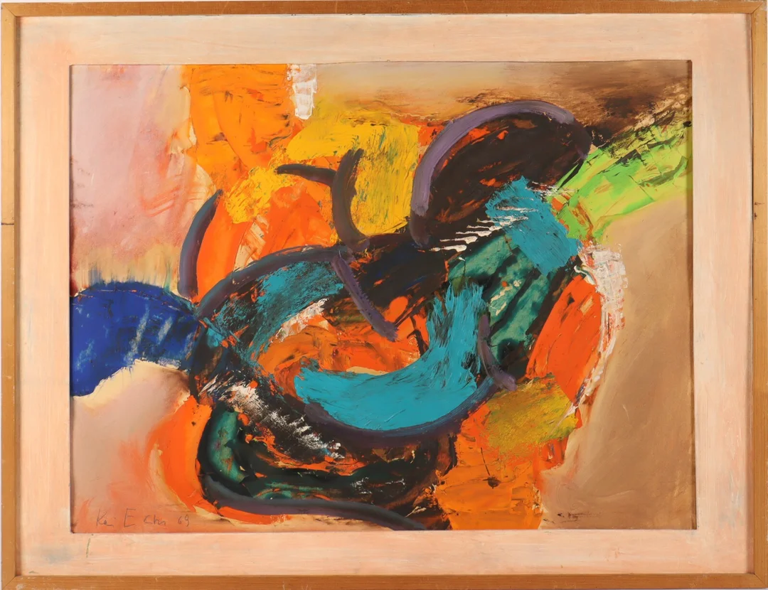 Kai E. Christiansen. Figurkomposition. Olie på papir — Paintings and sculptures/Modern pictorial arts — Lauritz