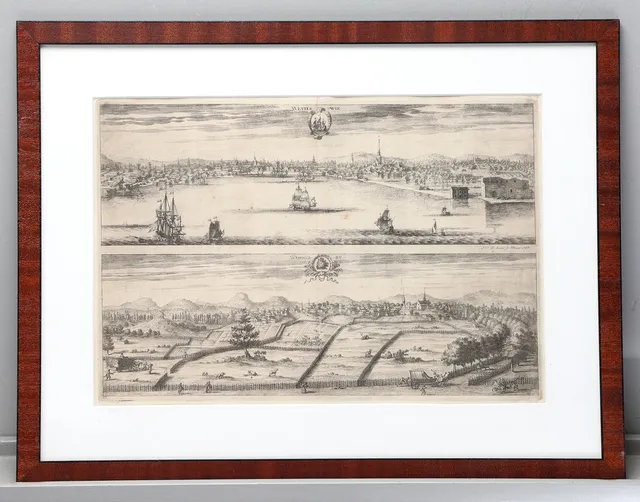 ERIK DAHLBERG. Kopparstick, Västervik och Vimmerby, ur Suecia Antiqua et hodierna 1707.