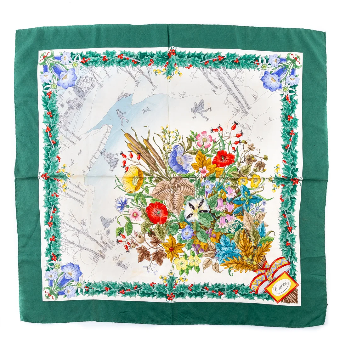 GUCCI, Scarf, siden, design V Accornero, vintage 1980-tal. — Vintage & Designer Fashion — Stockholms Auktionsverk Helsingborg