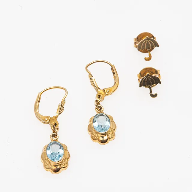 Schmuck-Set, 2 Paar Ohrringe, 333er Gelbgold, Imitationssteinen (2).