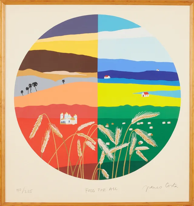 FRANCO COSTA. "Food for all", färgserigrafi, signerad och numrerad 110/225.