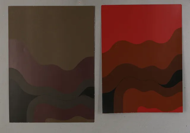 HANNES GROSSE. Komposition, serigrafi, 2 st, signerade, daterade 75 och 69, numrerade 95/100, 94/100.
