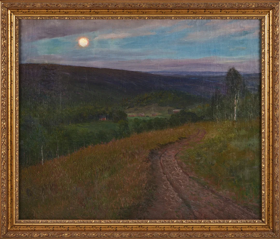 ANSHELM SCHULTZBERG. Månbelyst landskap, olja på duk. — Paintings — Stockholms Auktionsverk Magasin 5