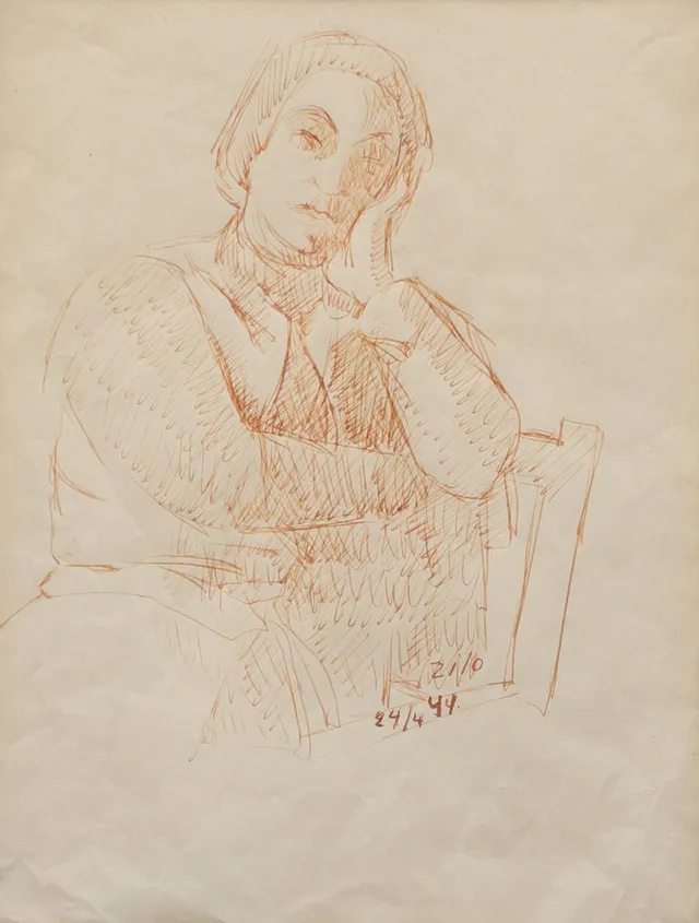 GUNNAR ZILO. Kvinnopoträtt, tusch, signerad, daterad 24/4 44.