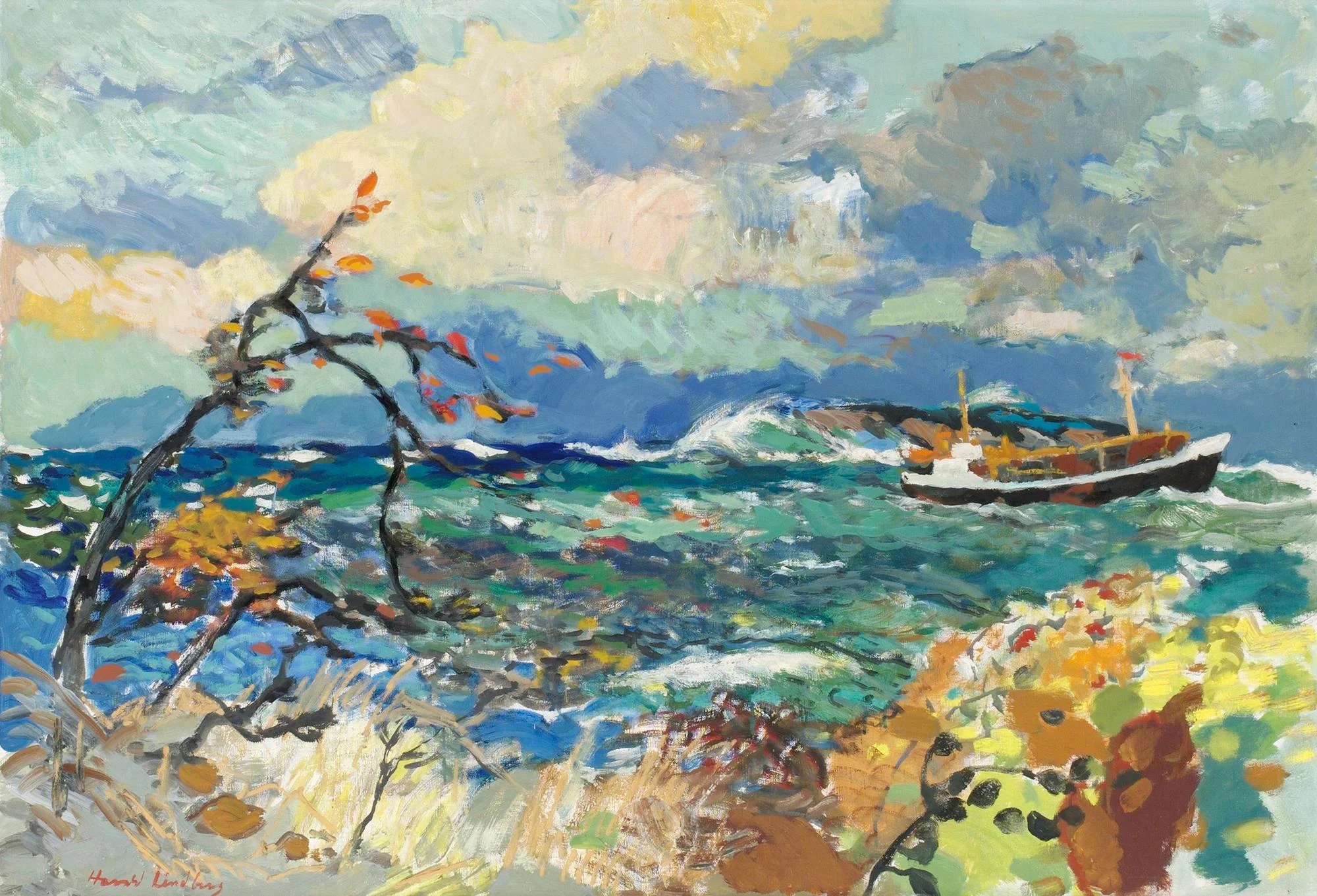 Harald Lindberg, Fartyg vid vindpinad kust. — Bukowskis