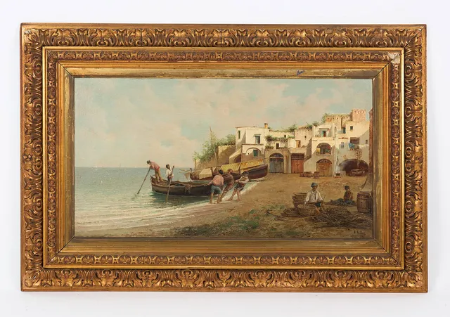 MANUEL MUÑOZ OTERO (1850-?). Fiskare på Capri, signerad, märkt Capri samt daterad 1890, olja på duk.