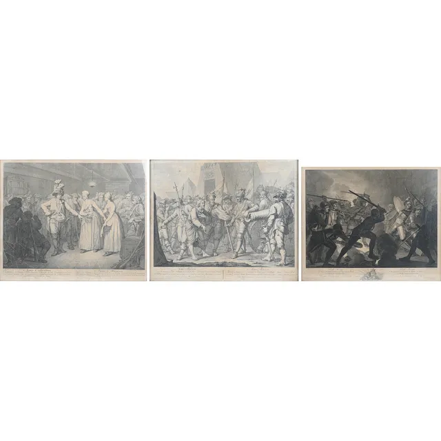 ERIK PAUELSEN (1749-1790). EFTER. Tre illustrationer fra værket "Store og gode Handlinger af Danske, Norske og Holstenere", kobberstik, 1779-1782 (3).