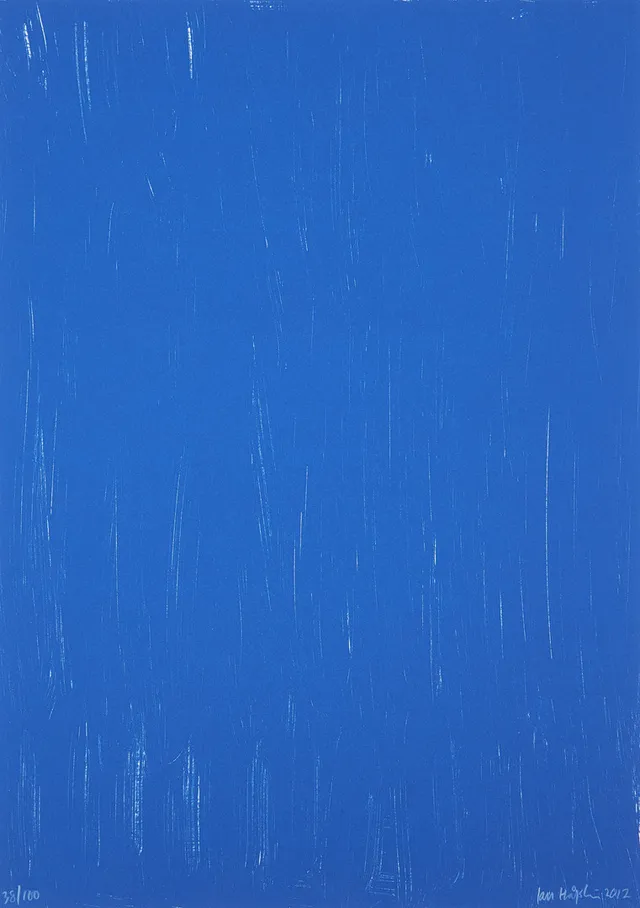 JAN HÅFSTRÖM. Blå samt röd komposition, färglitografi, dubbelsidig, signerad, numrerad 38/100, daterad 2012.