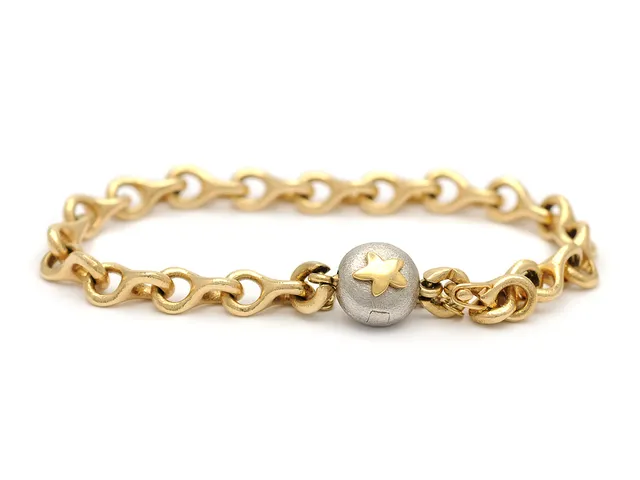 OLE LYNGGAARD, armband, 14K guld, lås 18K vitguld/guld, längd 19 cm, vikt totalt 28,6 g.