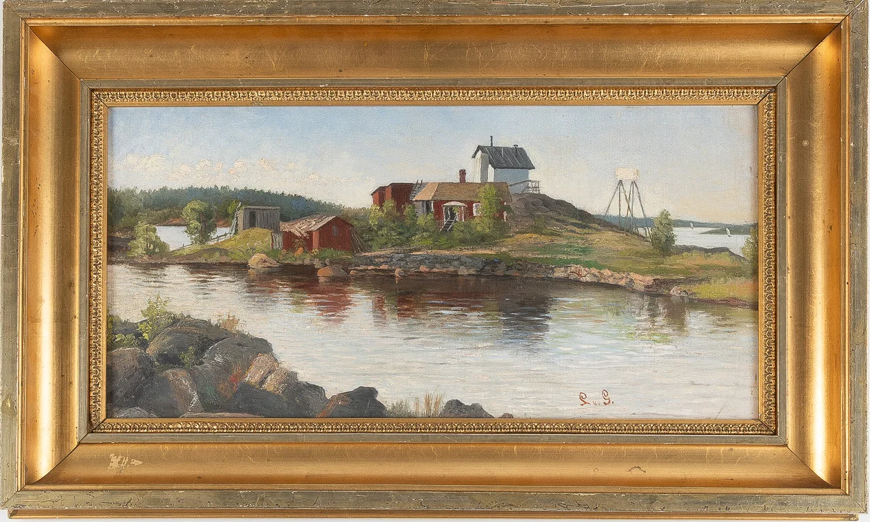 LOTTEN VON GEGERFELT. Skärgårdsmotiv, olja på pannå, monogramsignerad. — Paintings — Stockholms Auktionsverk Helsingborg