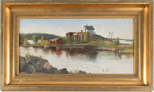 LOTTEN VON GEGERFELT. Skärgårdsmotiv, olja på pannå, monogramsignerad.