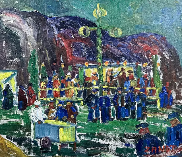 GUSTAF BÖRTNER ZANDT. OLJA PÅ DUK, "Midsommarfest", signerad.