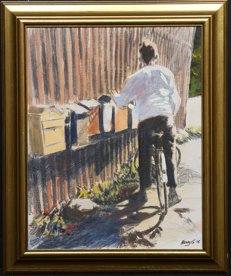HENRY GUSTAFSSON. "Posten". Olja på pannå. Signerad och daterad -95. — Paintings — Gomér & Andersson Linköping