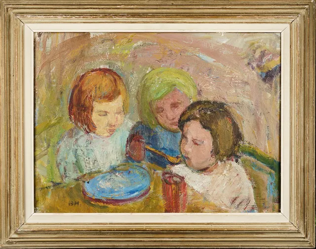 BRITA HANSSON. Olja på duk, Figurmotiv, Signerad.
