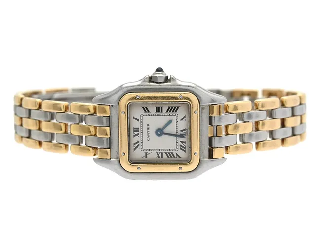 CARTIER, Panthère, Cal 66, Boett nr. 66921026626, damur, 21,5 x 21,5 (29,5) mm, stål/guld, quartz, safirglas (repor), skadad urtavla, originallänk (skadad, se bilder, 3-radig), viklås, längd 155 mm, ca 1987.