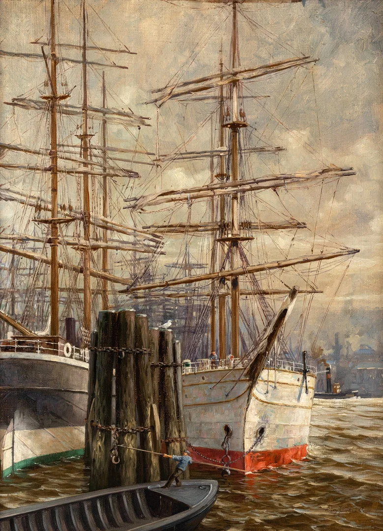 HAMBURGER MALER. Segelschiffe im Hamburger Hafen. — Paintings — Stockholms Auktionsverk Hamburg