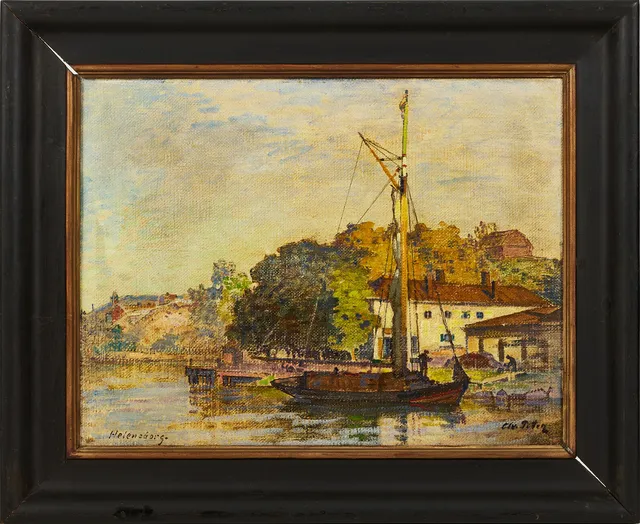 AXEL PETER (Mönsterås 1863-1942 i Stockholm), ”Heleneborg” vid Södermälarstrand, Stockholm, signerad Ax. Peter, olja på duk.