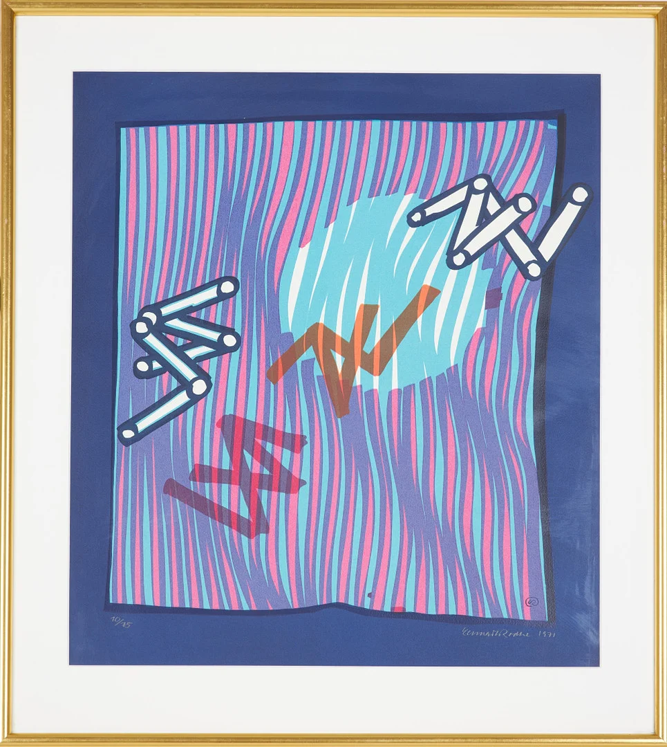 LENNART RODHE. Komposition, färglitografi, signerad och daterad 10/75. — Engravings & Prints — Stockholms Auktionsverk Sickla