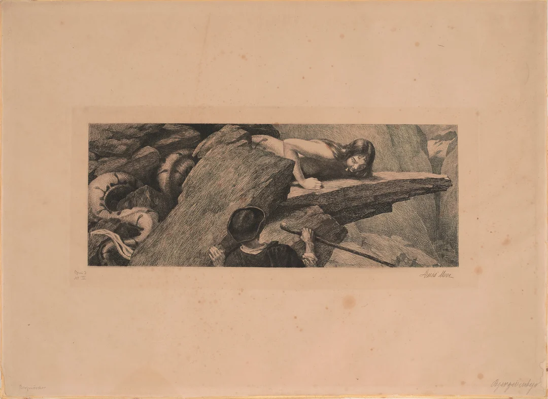 Moe, Louis — "Bjergeventyr" 1900 — Kunst/Grafikk — Blomqvist