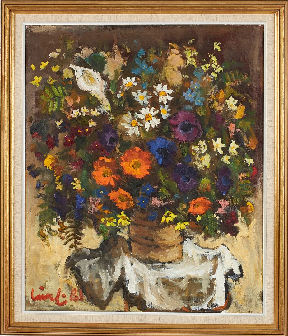 OLAVI LAINE. "Blomster", olja på duk, signerad, daterad -81. — Paintings — Stockholms Auktionsverk Sickla