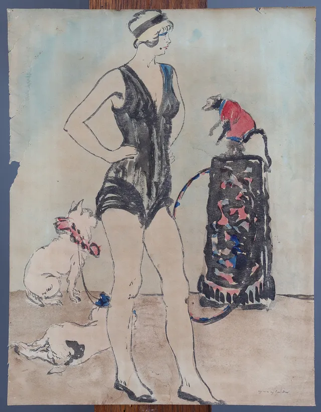 PERE YNGLADA. Acrobat, two dogs and an ape.