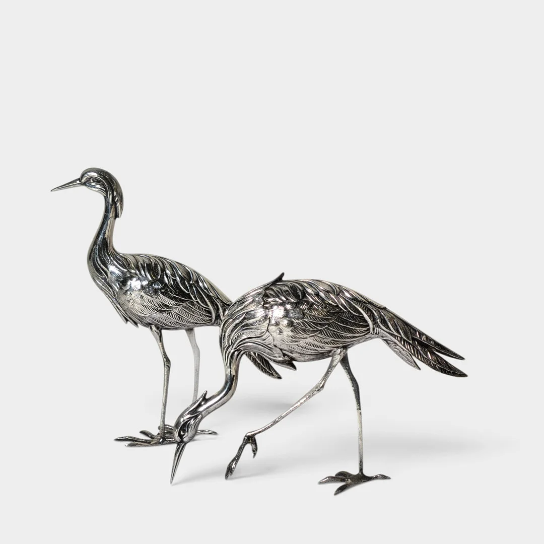 Pareja de garzas en plata española punzonada. Mediados siglo XX. — Silver — Barcelona Auctions