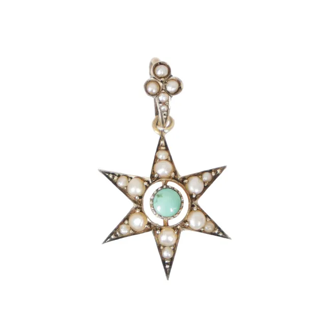VICTORIAN TURQUOISE AND SEEDPEARL PENDANT.