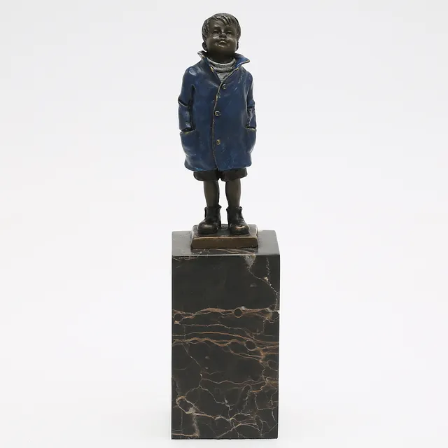 FRANZ BERGMAN. Skulptur, pojke, brons, Wien, signerad Man greB, 1900-tal.