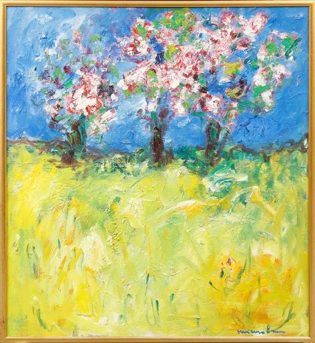 MARIANNE ÅGREN. Blommande träd, olja på duk, signerad.