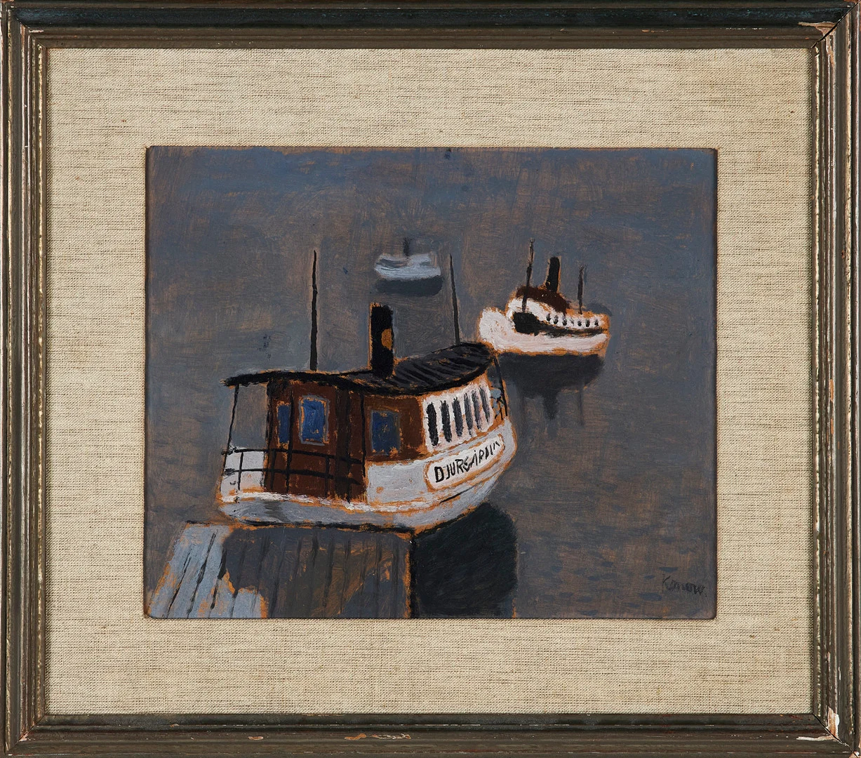 JÜRGEN VON KONOW. "Djurgårdsfärgan", olja på pannå, signerad, daterad á tergo 1949. — Paintings — Stockholms Auktionsverk Sickla